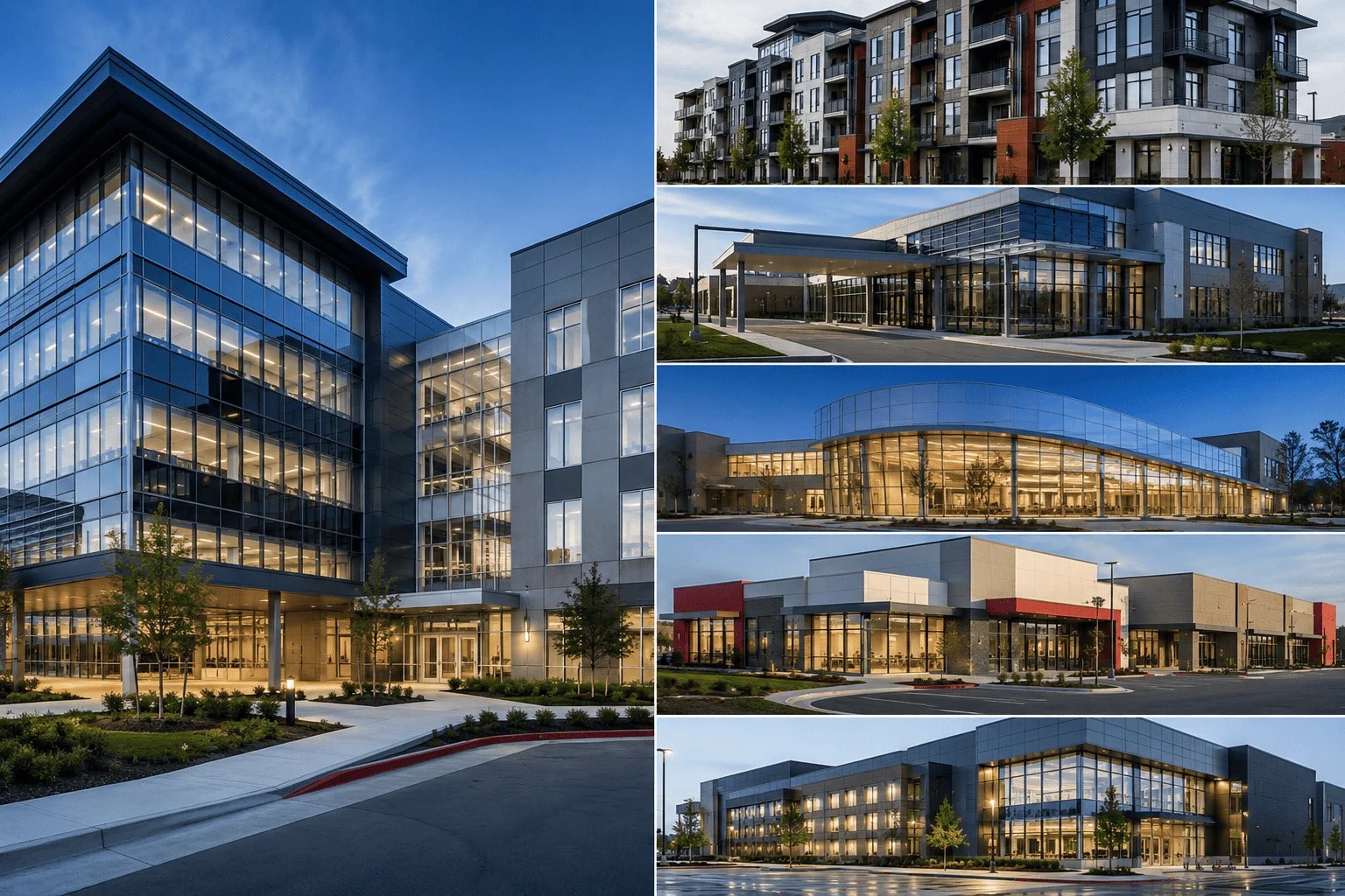 Commercial buildings including offices, retail, and hospitality properties