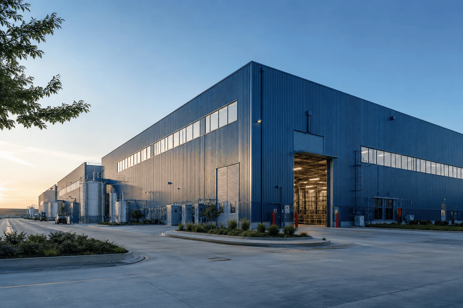 Industrial facilities including plants, warehouses, and metal buildings