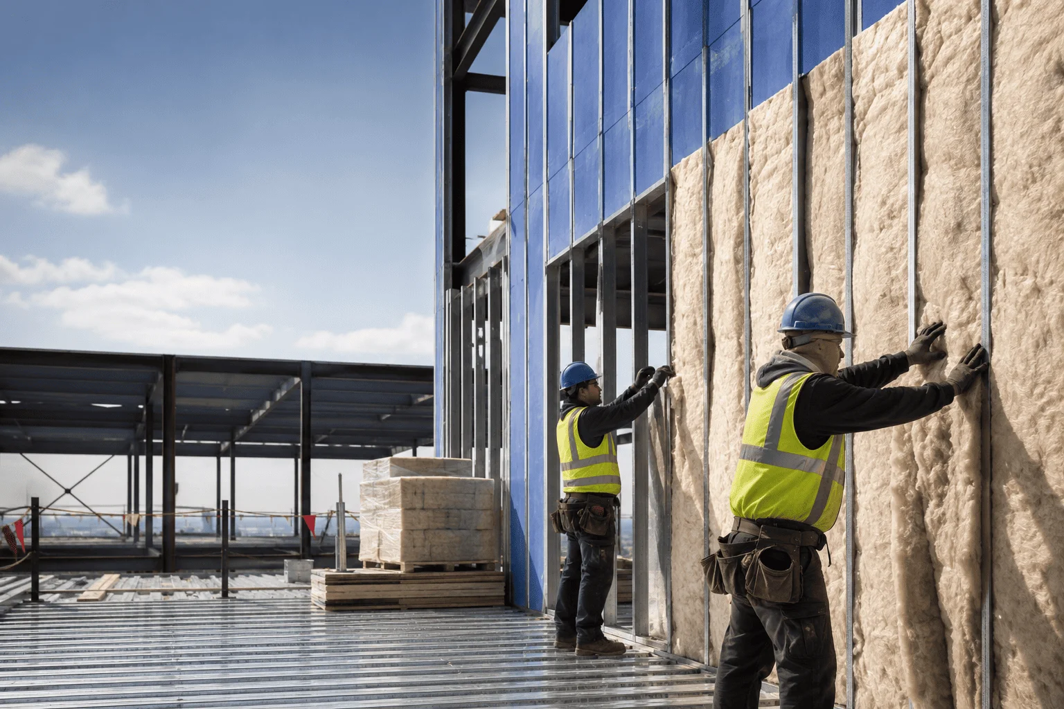 New commercial construction with insulation coordinated in the building envelope